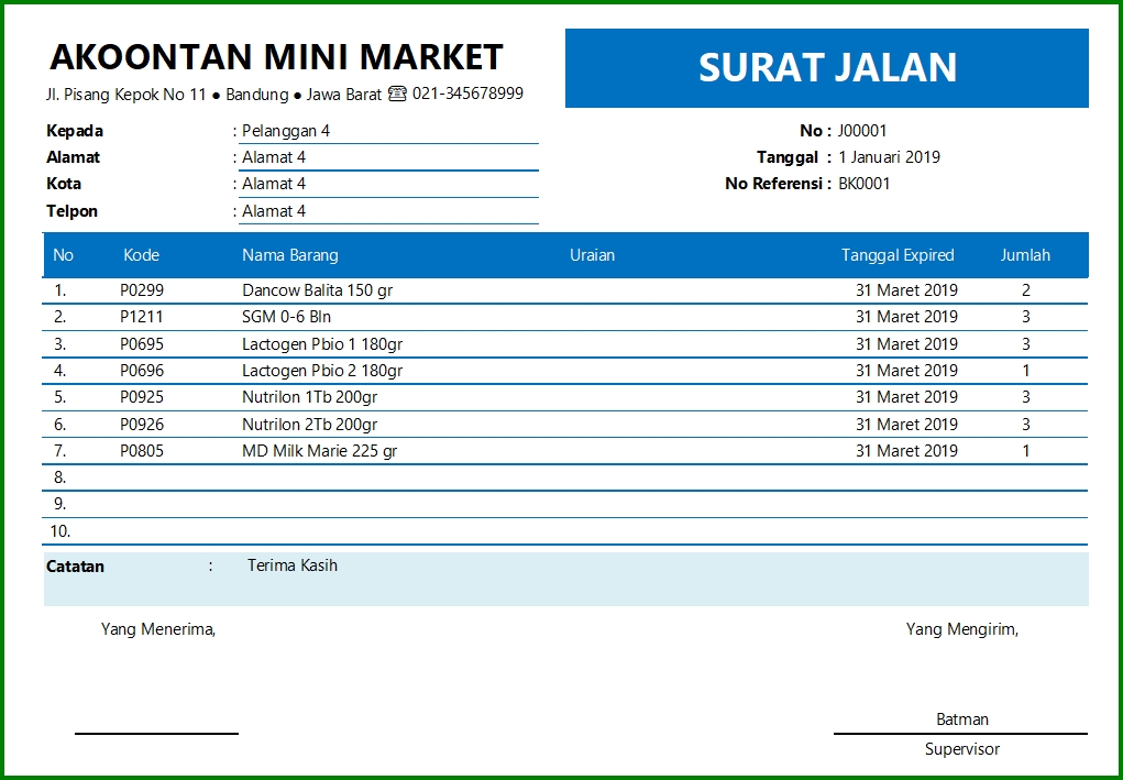 Aplikasi Stok Barang Tanggal Expired - Format Surat Jalan