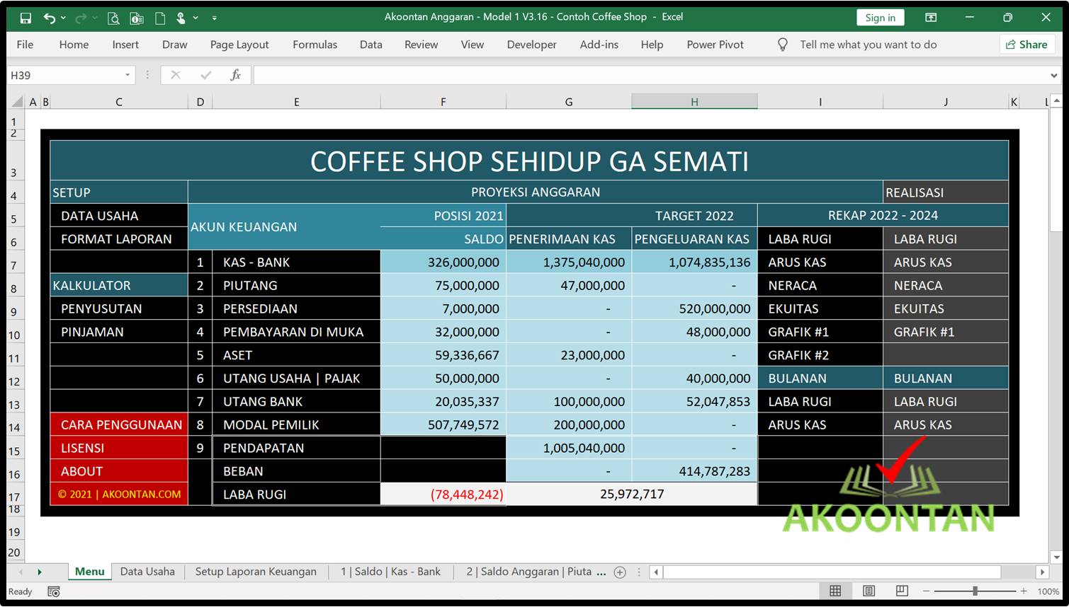 Aplikasi Penyusunan Anggaran Coffee Shop - Menu