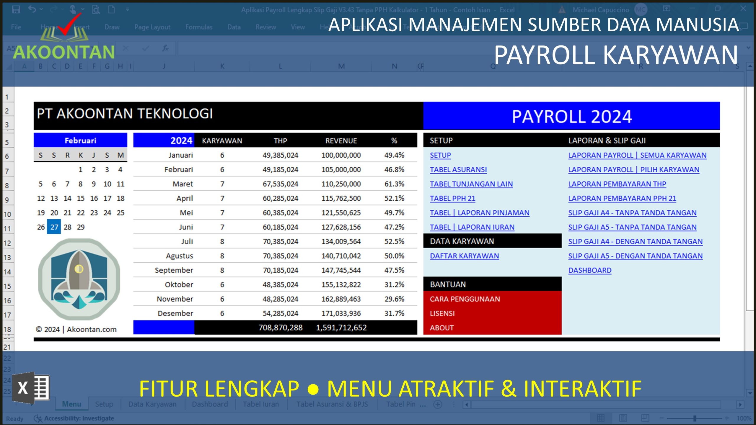 Menu Depan Aplikasi Payroll Karyawan